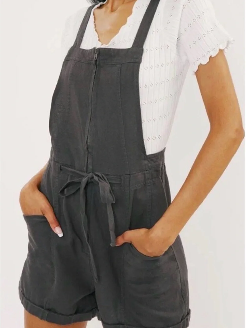 Free People Charcoal Gray Short Overalls